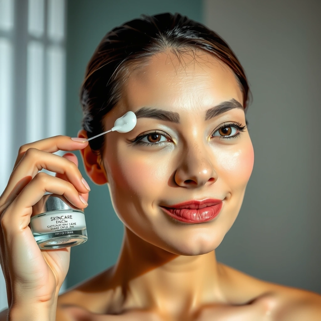 Elegant woman applying anti-aging skincare cream